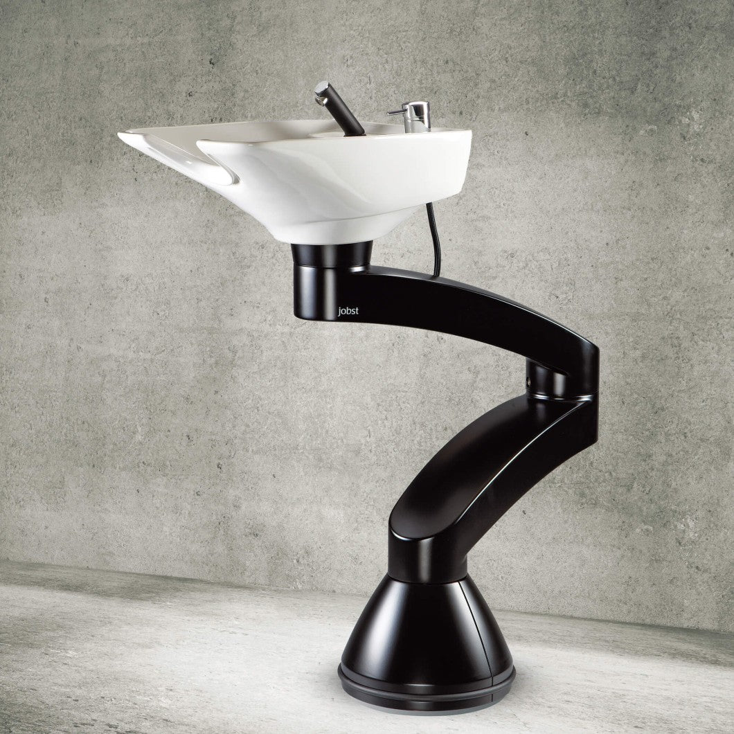Contura swing PLUS - Schwarze waschsäule - Weißes Becken